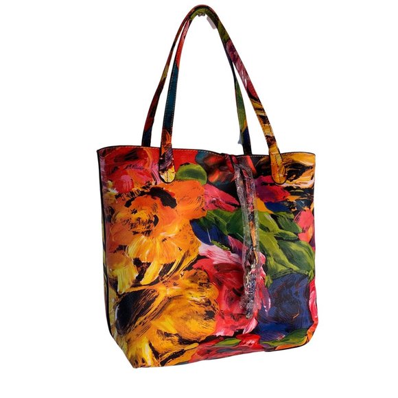 Imoshion Floral and Orange Pebbled Vegan Leather Tote Bag NWOT! 2 in 1 Bag - Picture 2 of 10